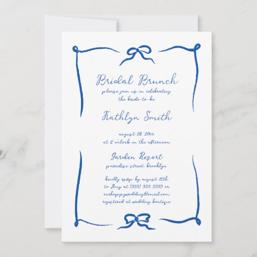 Hand getrokken lint Frans Blauw Modern Bridal Brun Kaart (Voorkant)