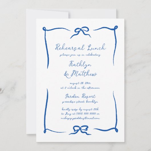 Hand getrokken lint Frans blauw repetitielunch Kaart (Voorkant)