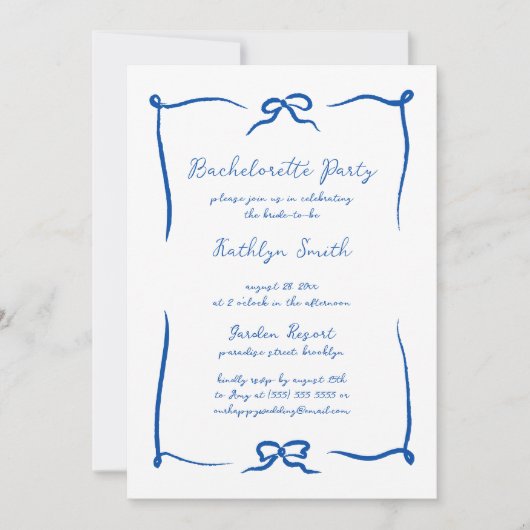 Hand getrokken lint Frans blauw vrijgezellenfeest Kaart (Voorkant)