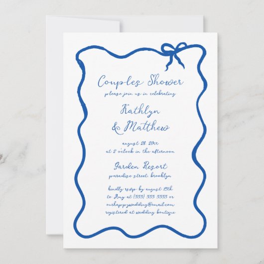 Hand getrokken lint Franse blauwe koppels douche Kaart (Voorkant)