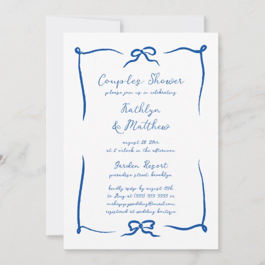 Hand getrokken lint Franse blauwe koppels douche Kaart (Voorkant)