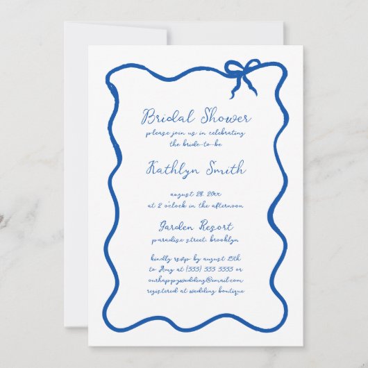 Hand getrokken lint grillig blauw Vrijgezellenfees Kaart (Voorkant)