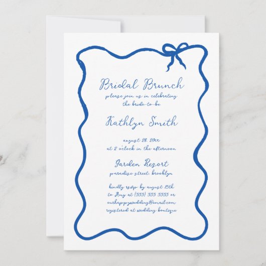 Hand getrokken lint grillige blauwe bruids brunch kaart (Voorkant)