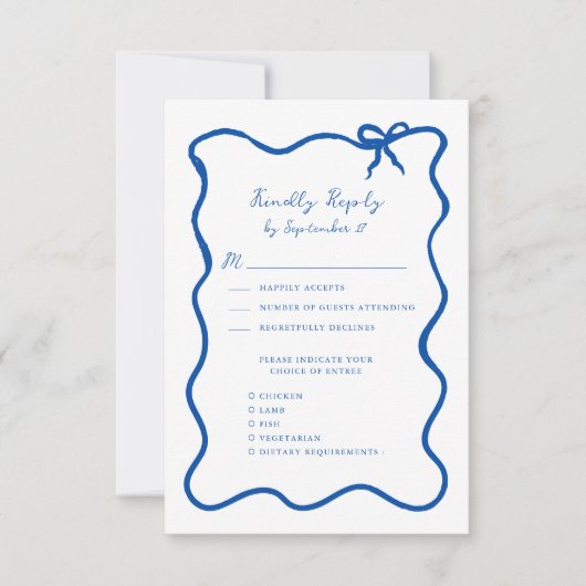 Hand getrokken lint grillige Franse blauwe bruilof RSVP Kaartje (Voorkant)