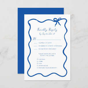 Hand getrokken lint grillige Franse blauwe bruilof RSVP Kaartje