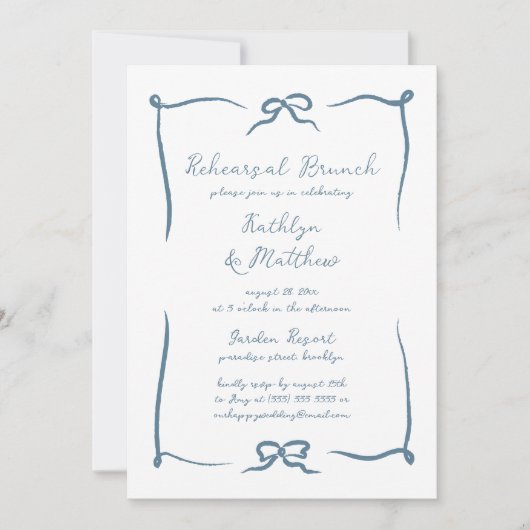 Hand getrokken lint Stoffig Blauw Repetitie Brunch Kaart (Voorkant)