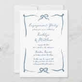 Hand getrokken lint stoffig blauw verlovingsfeest kaart (Voorkant)