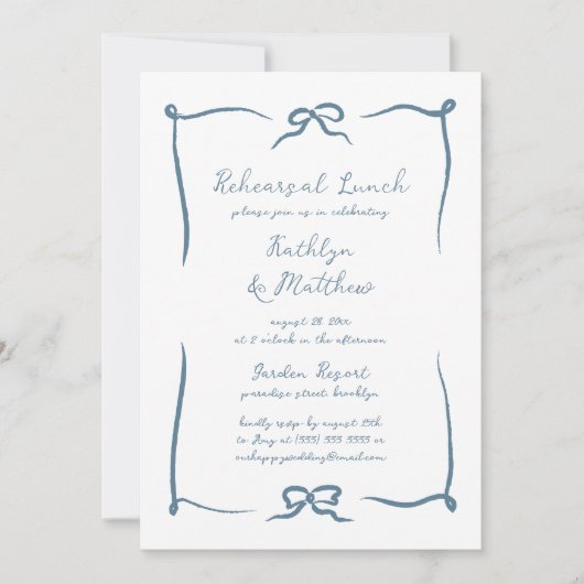 Hand getrokken lint stoffige blauwe repetitielunch kaart (Voorkant)