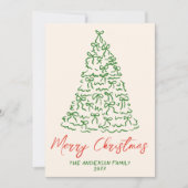  Hand Getrokken Linten Boom Foto Kerst Feestdagenkaart (Voorkant)