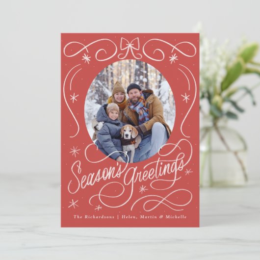 Hand getrokken linten en boog seizoenen groetjes f feestdagenkaart (Staand voorkant)