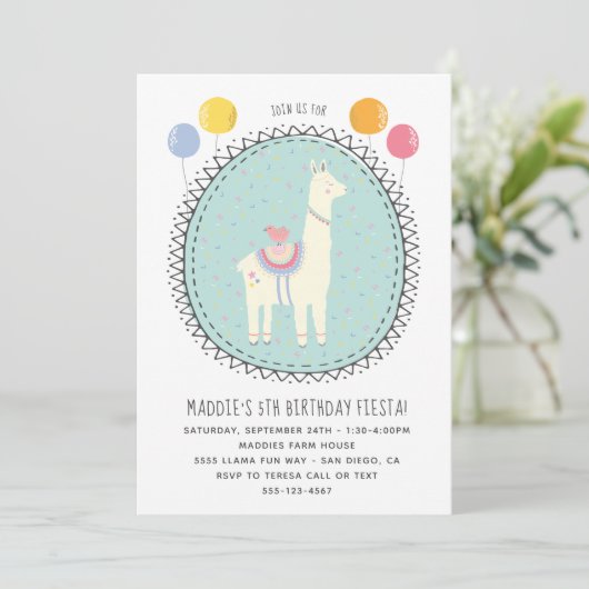 Hand getrokken Llama Verjaardagsfeest Kaart (Staand voorkant)
