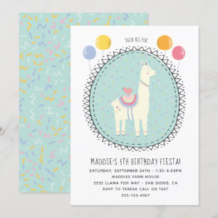 Hand getrokken Llama Verjaardagsfeest Kaart