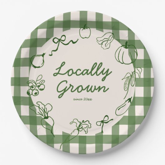 Hand getrokken lokaal geteeld Boerderij 1e verjaar Papieren Bordje (Voorkant)