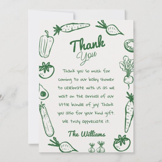 Hand getrokken lokaal geteelde groenten Baby showe Bedankkaart (Voorkant)