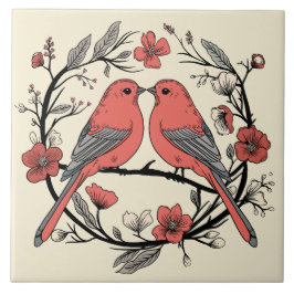 Hand getrokken Lovebirds Decoratieve Keramische Te Tegeltje