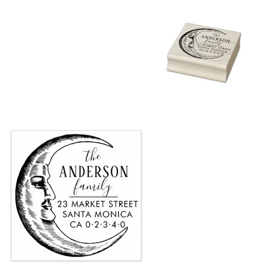 Hand getrokken maan aangepaste familienaam retoura rubberstempel (Gestempeld)