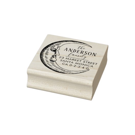 Hand getrokken maan aangepaste familienaam retoura rubberstempel (Stempel)