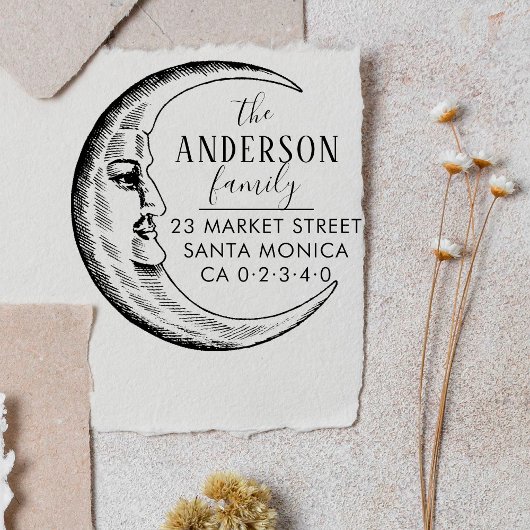 Hand getrokken maan aangepaste familienaam retoura rubberstempel