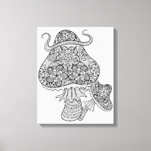 Hand getrokken Magic Paddenstoelen Doodle 6 Canvas Afdruk