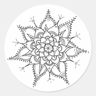 Hand getrokken, Mandala, Zwart-wit, Zen, Hart Ronde Sticker