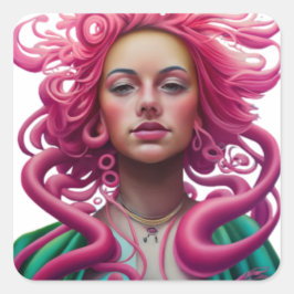 Hand getrokken Manga Gezicht Portret Pop Kunst en Vierkante Sticker