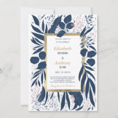 Hand getrokken marineblauw roze zomer bloemenbruil kaart (Voorkant)