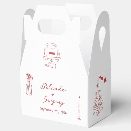 Hand getrokken Maroon Illustraties Doodles bruilof Bedankdoosjes (Geopend)