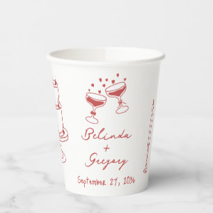 Hand getrokken Maroon Illustraties Doodles bruilof Papieren Bekers