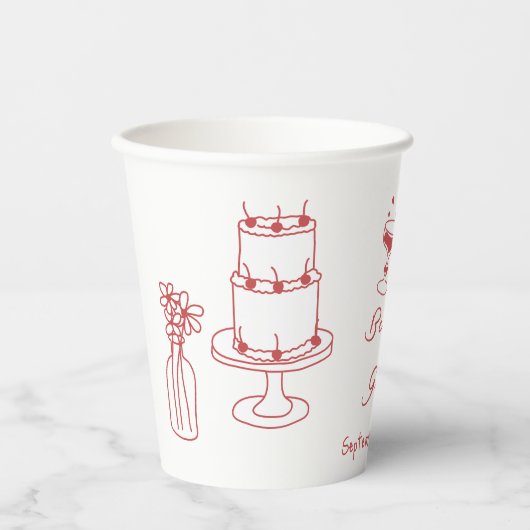 Hand getrokken Maroon Illustraties Doodles bruilof Papieren Bekers (Voorkant)