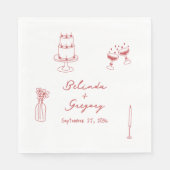 Hand getrokken Maroon Illustraties Doodles bruilof Servet (Voorkant)