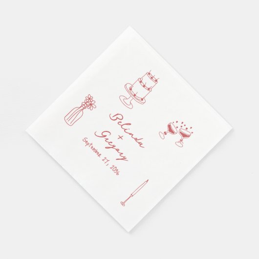 Hand getrokken Maroon Illustraties Doodles bruilof Servet (Hoek)