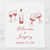 Hand getrokken Maroon Illustraties Doodles bruilof Wijn Etiket (Enkel label)