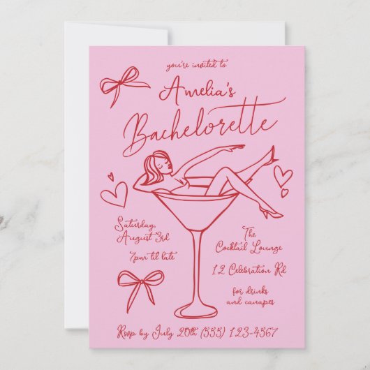 Hand getrokken Martini Bachelorette uitnodiging Cu (Voorkant)