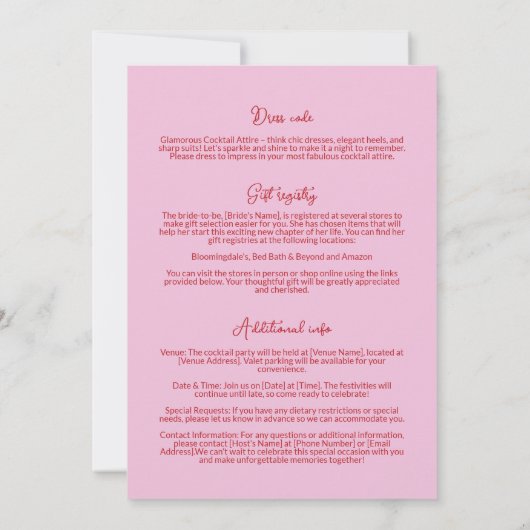 Hand getrokken Martini Bachelorette uitnodiging Cu (Achterkant)