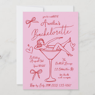 Hand getrokken Martini Bachelorette uitnodiging Cu