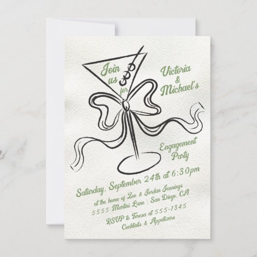 Hand getrokken Martini Bow Funky Verlovingsfeest Kaart (Voorkant)