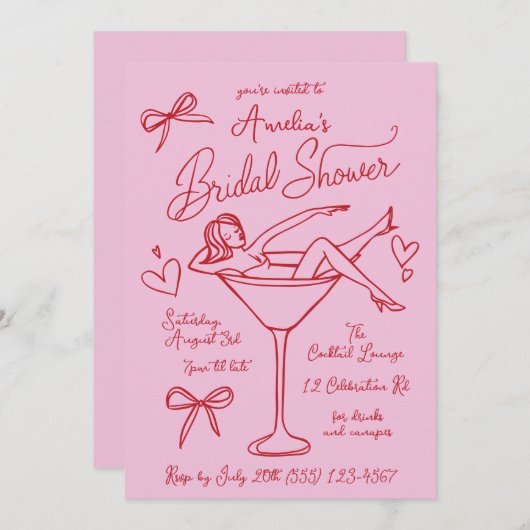 Hand getrokken Martini bruids douche uitnodiging o (Voorkant / Achterkant)