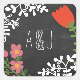 Hand getrokken Mason Jar & Bloemen op krijtbord Vierkante Sticker