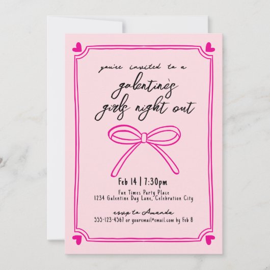 Hand getrokken meisjes nacht Galentine's Day Kaart (Voorkant)