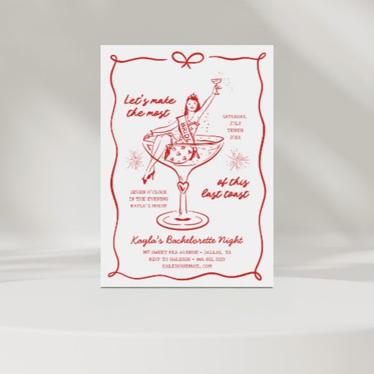 Hand getrokken Meisjes Nacht Rode Champagne Bachel Kaart