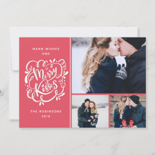 Hand getrokken Merry Kisses Christmas Multi-Photo Feestdagenkaart