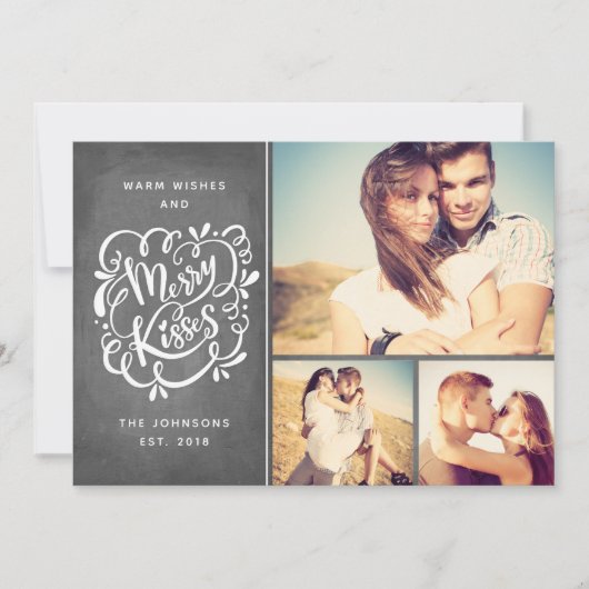 Hand getrokken Merry Kisses Typografie Kerstfoto Feestdagenkaart (Voorkant)