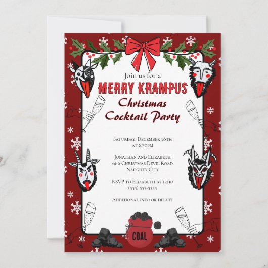 Hand getrokken Merry Krampus Christmas Cocktail Pa Kaart (Voorkant)