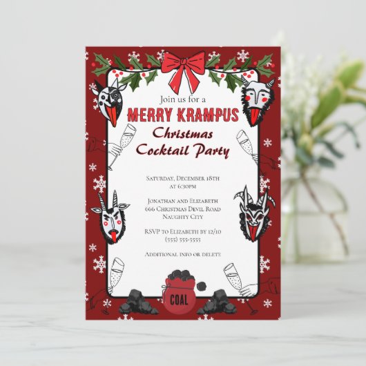 Hand getrokken Merry Krampus Christmas Cocktail Pa Kaart (Staand voorkant)