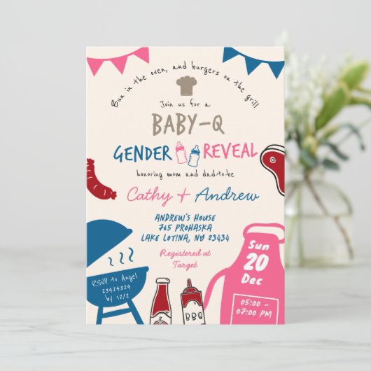 Hand getrokken minimalistische BabyQ geslacht onth Kaart (Staand voorkant)