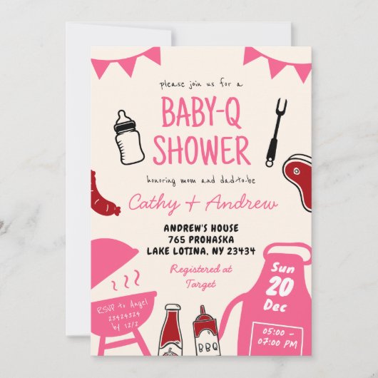 Hand getrokken minimalistische BaByQ meisje Baby s Kaart (Voorkant)