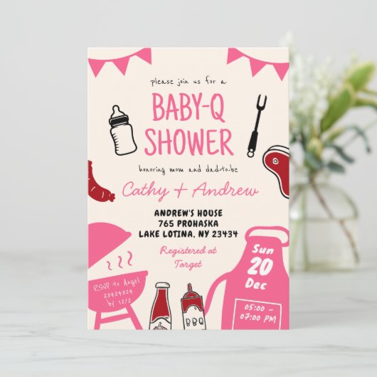 Hand getrokken minimalistische BaByQ meisje Baby s Kaart (Staand voorkant)