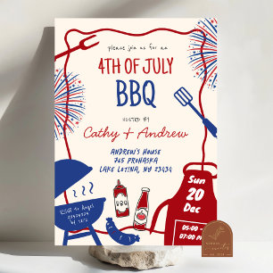 Hand getrokken minimalistische BBQ 4 juli BBQ Kaart