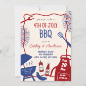 Hand getrokken minimalistische BBQ 4 juli BBQ Kaart (Voorkant)