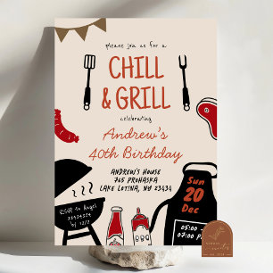 Hand getrokken minimalistische BBQ Chill en Grill  Kaart